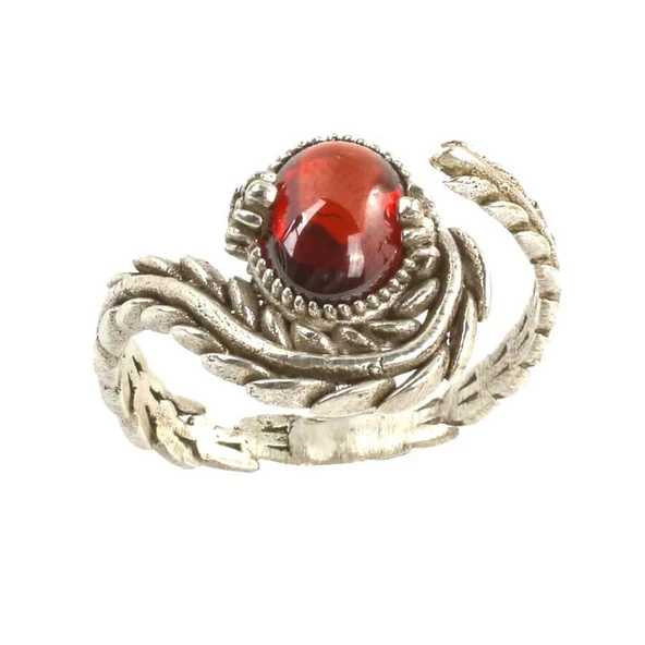 925 Ayar Gümüş Kapüşon Oval Garnet Taşlı Sarmaşık Yüzük - Resim 2