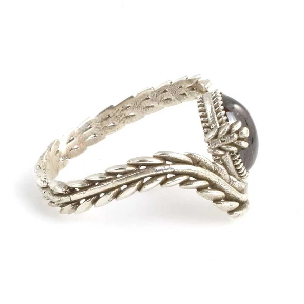 925 Ayar Gümüş Kapüşon Oval Garnet Taşlı Sarmaşık Yüzük - Resim 4