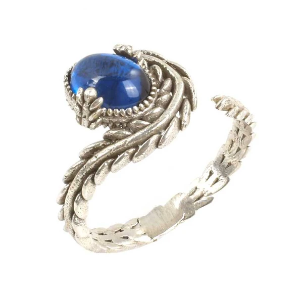 925 Ayar Gümüş Kapüşon Oval Safir Taşlı Sarmaşık Yüzük ürün görseli