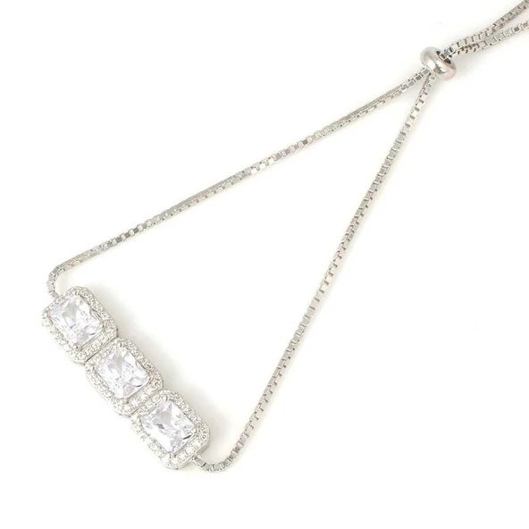 925 Ayar Gümüş Dikdörtgen Zirkon Taşlı Asansörlü Bileklik - Resim 2