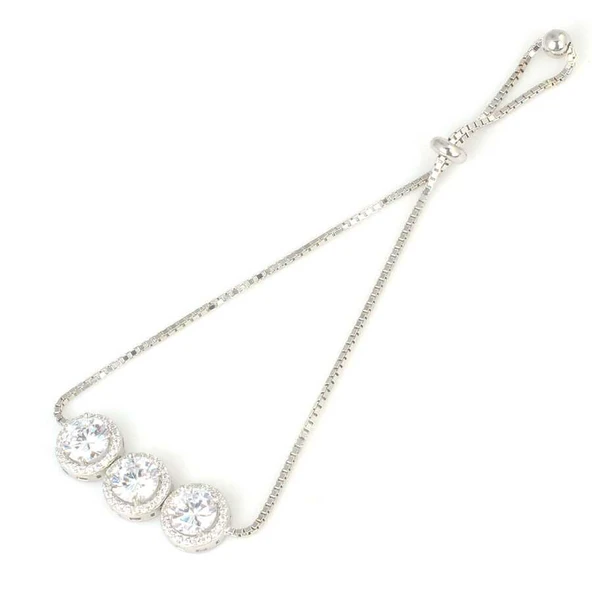 925 Ayar Gümüş Yuvarlak Zirkon Taşlı Asansörlü Bileklik ürün görseli 1