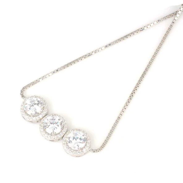 925 Ayar Gümüş Yuvarlak Zirkon Taşlı Asansörlü Bileklik - Resim 2