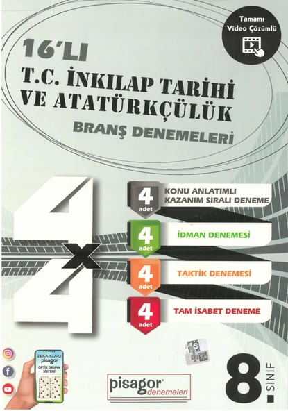 Zeka Küpü 8.Sınıf Pisagor 16lı T.C. İnkılap Tarihi ve Atatürkçülük Branş Denemeleri