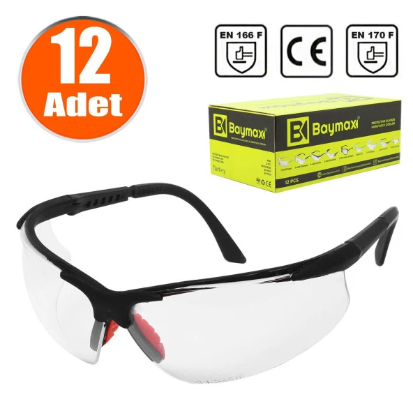 Baymax İş Güvenlik Gözlüğü Koruyucu Silikonlu Gözlük S600 Şeffaf (12 ADET)