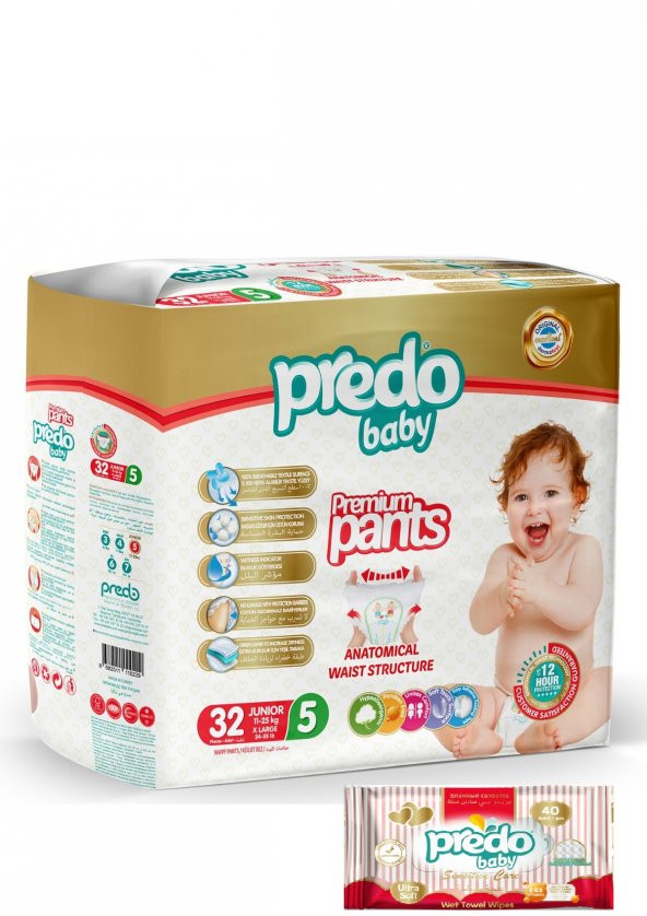 PREDO Premium Pants Külot Bezi 5 Numara 32 Adet + Islak Mendil 40lı