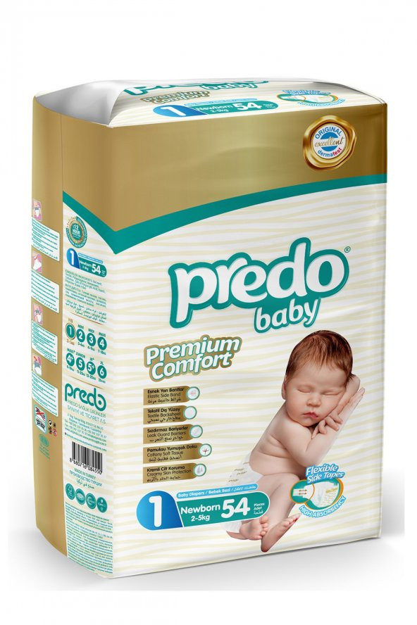 PredoBaby Premium Comfort Bebek Bezi 1 Numara (2-5kg) Newborn 54 Adet
