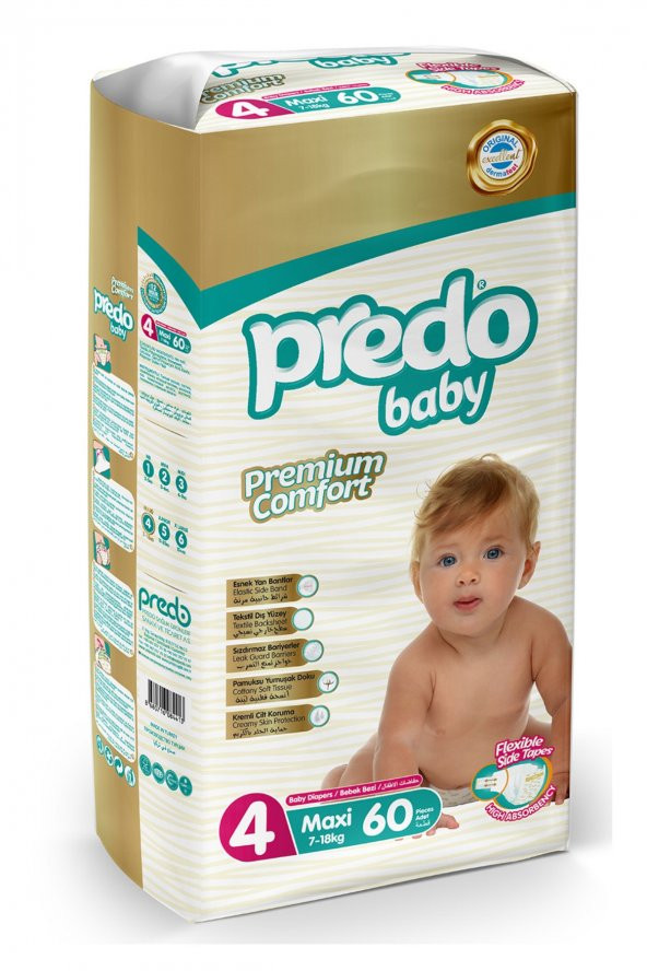 PredoBaby Premium Comfort Bebek Bezi 4 Numara (7-18kg) Maxi 60 Adet