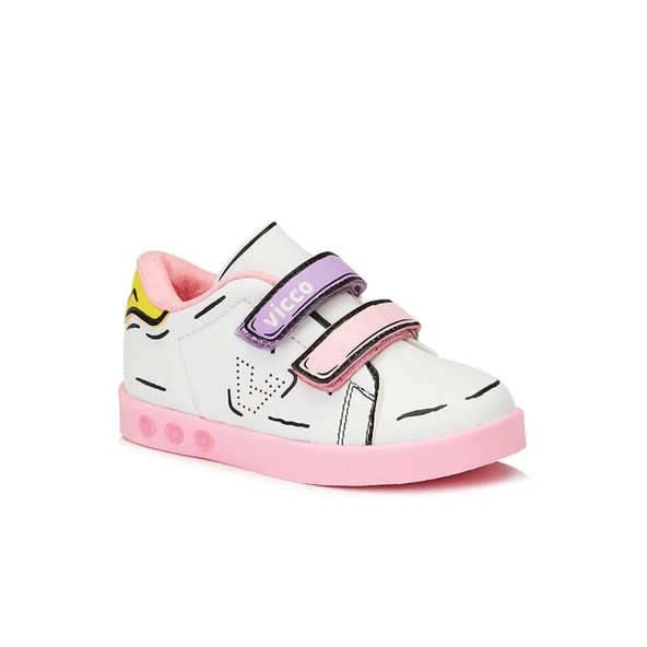 Vicco Picasso Işıklı Kız Bebe Beyaz/Pembe Sneaker