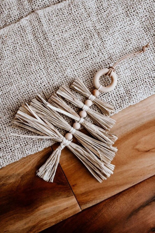 2 Adet Rafyalı Handmade Doğal Ahşap Boncuklu Dekoratif Süs - 5