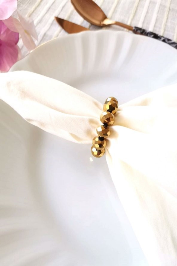 6 Adet Gold Kristal Top Boncuklu Peçete Yüzüğü