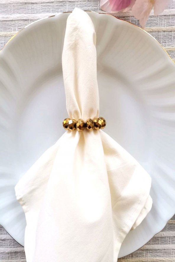 6 Adet Gold Kristal Top Boncuklu Peçete Yüzüğü - 2