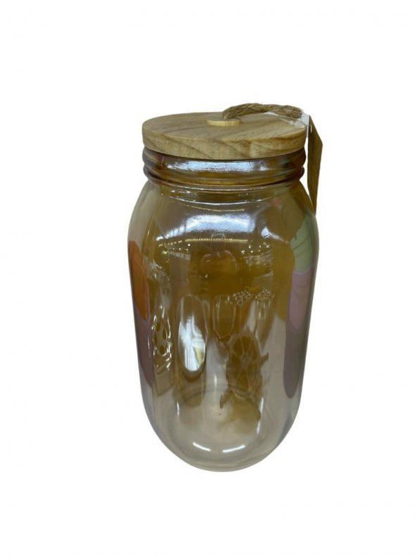 Panalı Ahşap Kapaklı Kavanoz Amber 2150ml