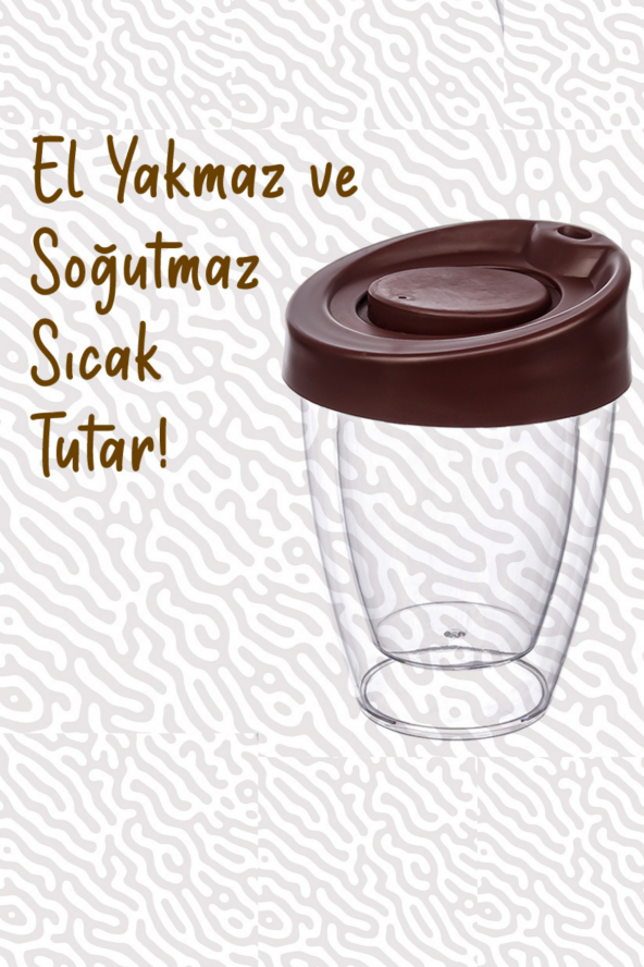 Yayke  Çift Cidarlı  Espresso Lungo Kahve Bardağı Kapaklı El Yakmaz Bardak - 2