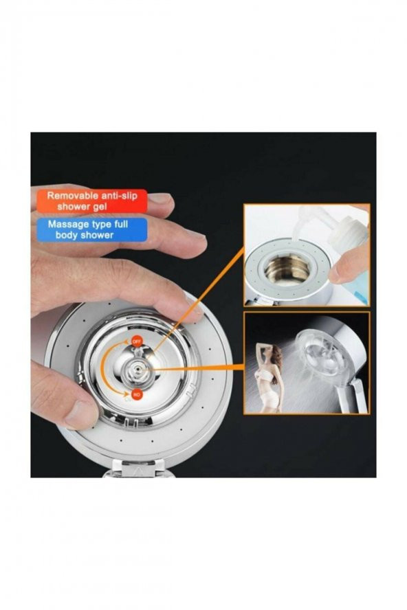 Yayke  Çift Taraflı SPA Masaj Duş Başlığı +  1.sınıf Kaliteli Pvc Kaplama Duş Hortumu Gri + Mafsal - 4