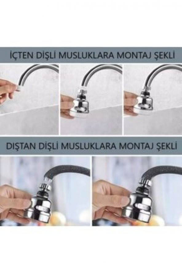 Yayke  Tasarruflu 3 Fonksiyonlu Musluk Başlığı Krom 360 Derece Dönebilen Filtreli Musluk Ucu - 2