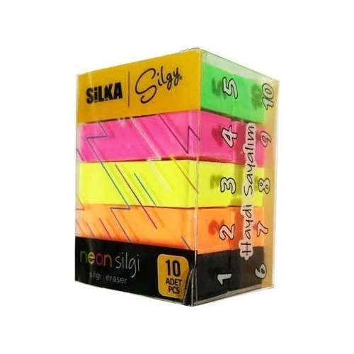 Silka 12 Adet Kurşun Kalem + 10'lu Neon Renkli Silgi - 4