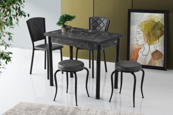 Smart Mutfak Masa 2 Sandalye 2 Tabure Set 60x90cm - 2