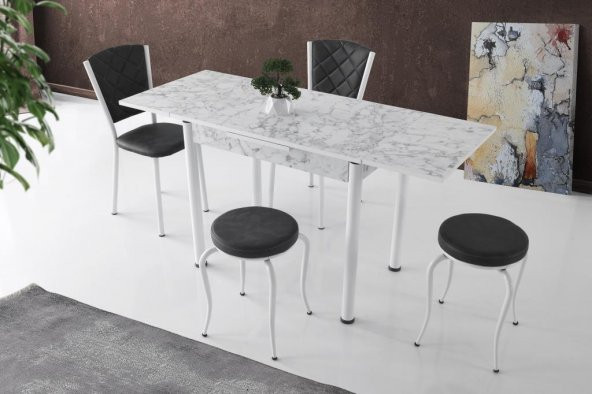 Smart Mutfak Masa 2 Sandalye 2 Tabure Set 60x90cm - 5