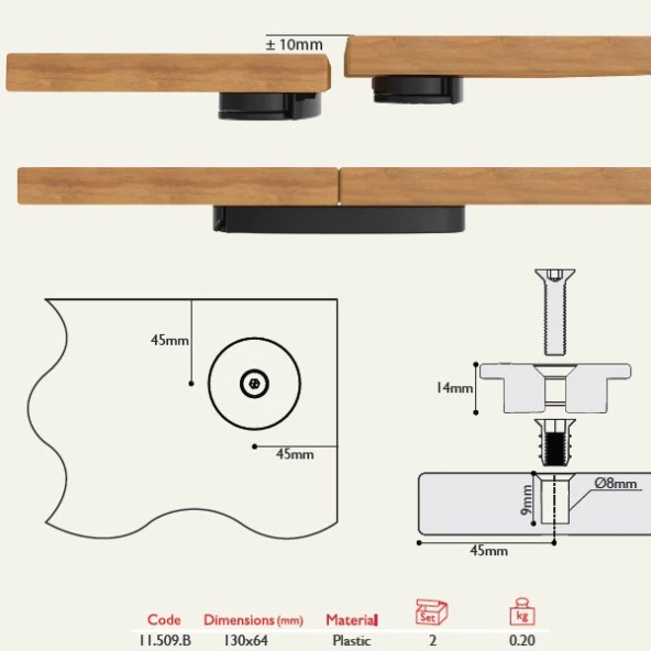 Gürçay Masa ve Mobilya Birleştirme Aparatı 11.509.B - 2 Çift - 3