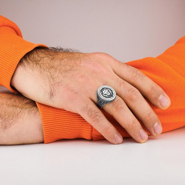 Aslan Figürlü 925 Ayar Gümüş Yüzük - Resim 2