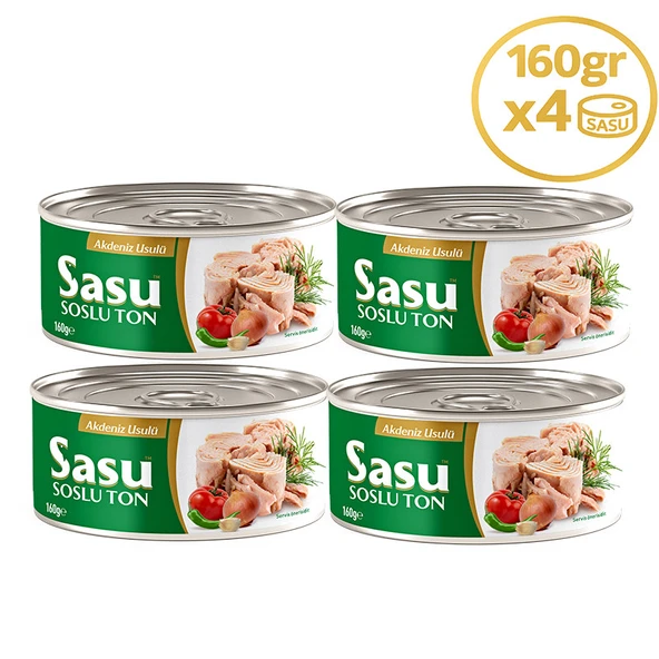 Sasu Akdeniz Usulü Ton Balığı 4x160 G Bütün Dilim