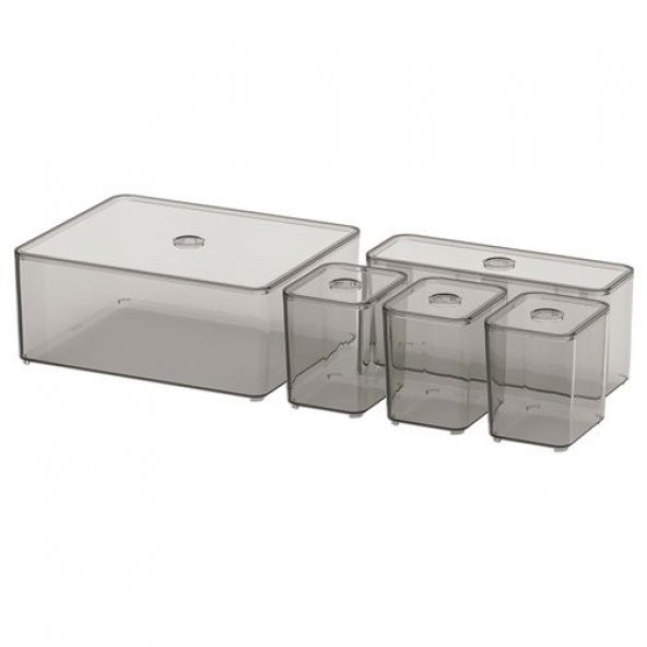 5 Parça Kutu Seti, Füme Renk IKEA Makyaj-Takı-Kozmetik Düzenleme Kutusu 24x20x10cm
