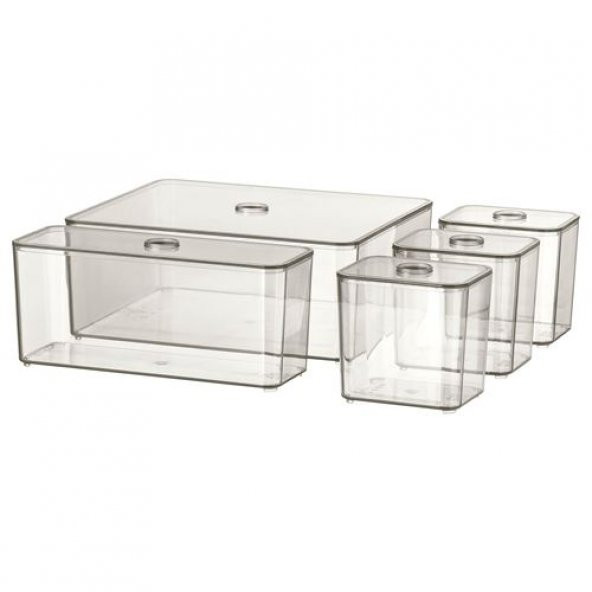 5 Parça Kutu Seti, Füme Renk IKEA Makyaj-Takı-Kozmetik Düzenleme Kutusu 24x20x10cm - 4