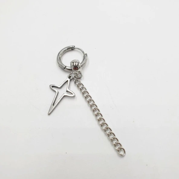 Uzun Yıldız Ve Zincirli Erkek Çelik Küpe - 2