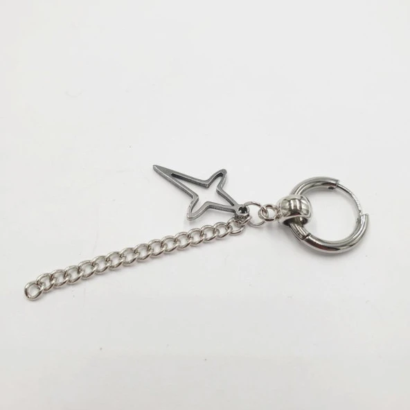 Uzun Yıldız Ve Zincirli Erkek Çelik Küpe - 9