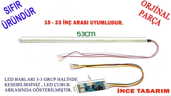UNIVERSAL MONITOR LED , üniversal monitör ledi seti + invertör kart + florasan yerine led 15" - 23"