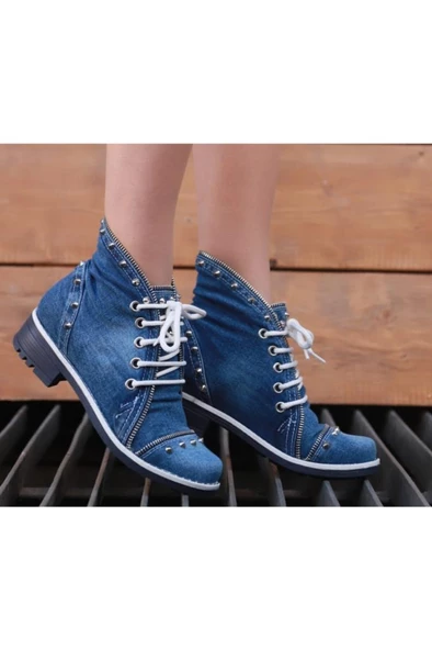 Kadın Kot Bot Özel Tasarım Fermauar Detaylı 5030-4201 - 2