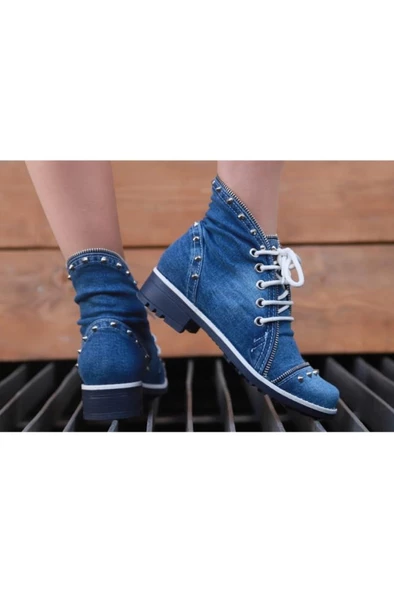 Kadın Kot Bot Özel Tasarım Fermauar Detaylı 5030-4201 - 4