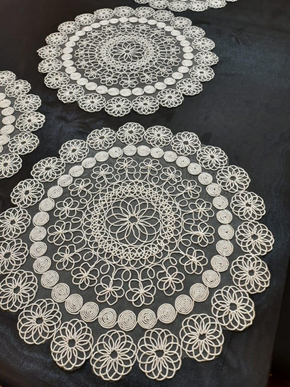 Finezza Silva Nakışlı Krem Supla ve Runner Seti 7 Parça 6 Kişilik - 950 - Resim 3