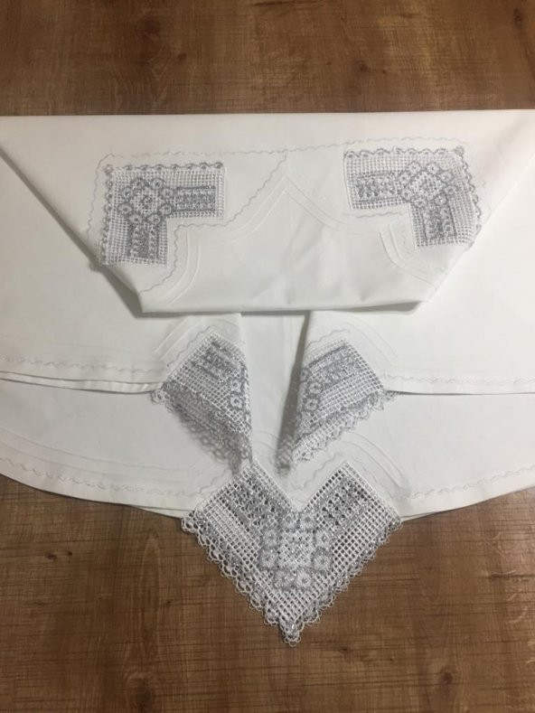 Finezza Batik Gümüş Dantelli Pamuk Kumaş Beyaz Mutfak Takımı 17 Parça - 442 - 9