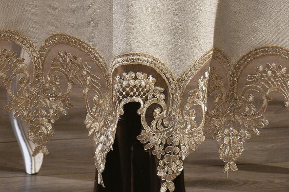 Finezza Royal Dantelli Keten Bej Sofra Takımı 8 kşl. Yuvarlak 180cm 17Prç. - 933 - Resim 2