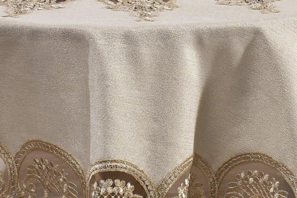 Finezza Royal Dantelli Keten Bej Sofra Takımı 8 kşl. Yuvarlak 180cm 17Prç. - 933 - Resim 6