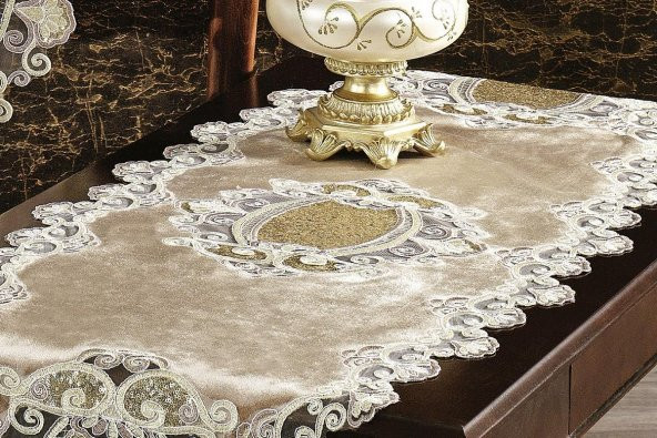 Finezza Aydan Aplikeli Güpürlü Kadife Haki Salon Takımı 5 Parça - 466 - 3