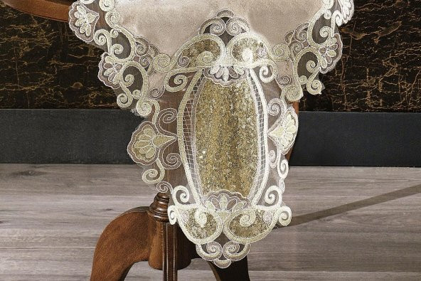 Finezza Aydan Aplikeli Güpürlü Kadife Haki Salon Takımı 5 Parça - 466 - 4
