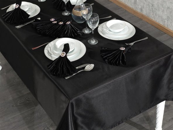 Finezza Kristal Monoray Kumaş Siyah Sofra Takımı 8 Kişilk 160x220cm 17Prç. - 949 - 2