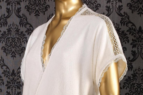 Finezza Vanessa Bambu Güpürlü Kimono Model Krem Bornoz M Beden - 674 - 2