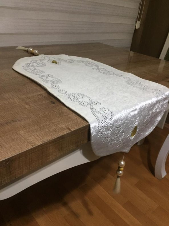 Finezza Elaina Kadife Kristal Taş Baskılı Kumaş Krem Salon Takımı 4 Parça - 784 - 3