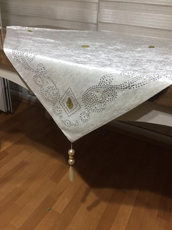 Finezza Elaina Kadife Kristal Taş Baskılı Kumaş Krem Salon Takımı 4 Parça - 784 - 5