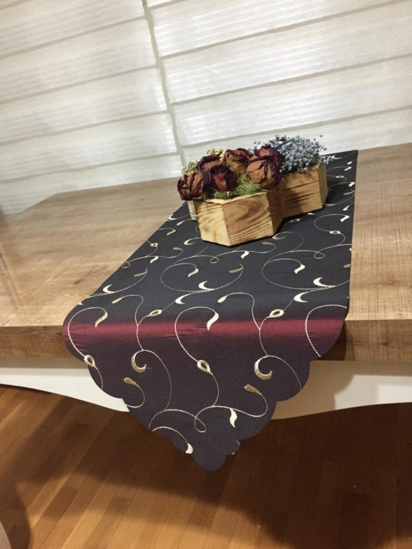 Finezza Sarmaşık Nakışlı Bordo Saten Runner 40x140 cm - 760