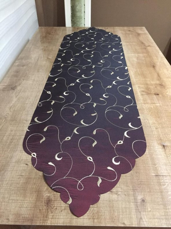 Finezza Sarmaşık Nakışlı Bordo Saten Runner 40x140 cm - 760 - Resim 2