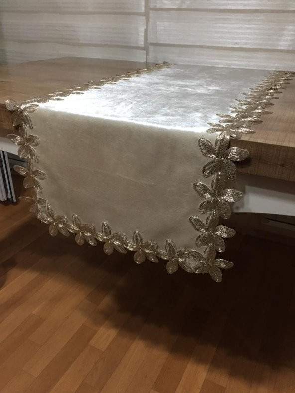 Finezza Helen Kadife Güpürlü Krem Runner 40*180 cm - 539