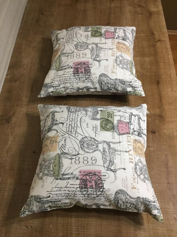 Finezza Country Baskılı Duck Kumaş Krem Kırlent 45*45 cm İkili - 490 - 2