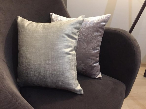 Finezza Linen Keten Gümüş&Antik Baskılı Kadife Kırlent Vizon 45x45cm 2.li - 556 - 2
