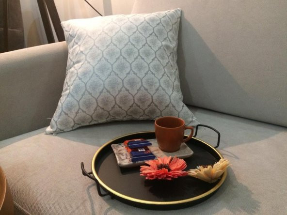 Finezza Melisa Damask Baskılı Duck Kumaş Gümüş Kırlent 45*45 cm  - 525 - 3