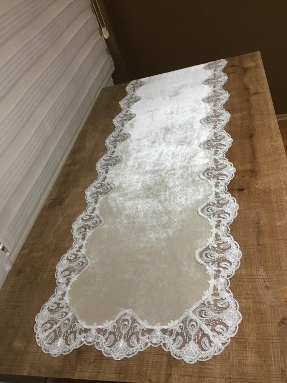 Finezza Akasya Kadife Güpürlü Krem Runner 40*110 cm - 555 - Resim 3