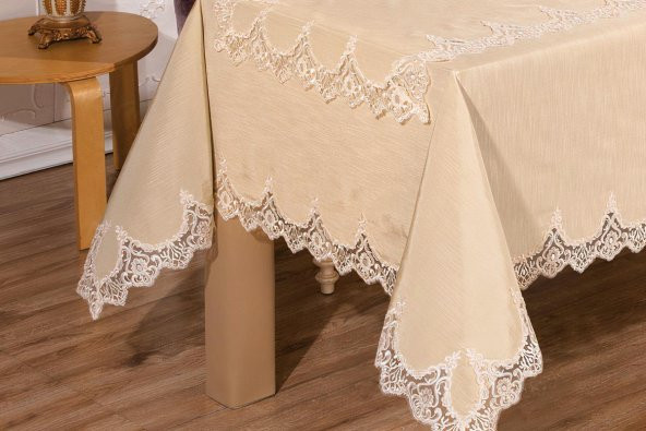 Finezza Carmen Bambu Poly. Güpürlü Bej Masa Örtüsü 170x240cm Runner 2 Prç. - 425 - 3